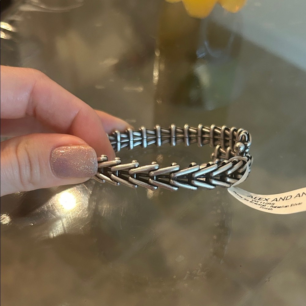 Silver Bracelet with Chevron Design